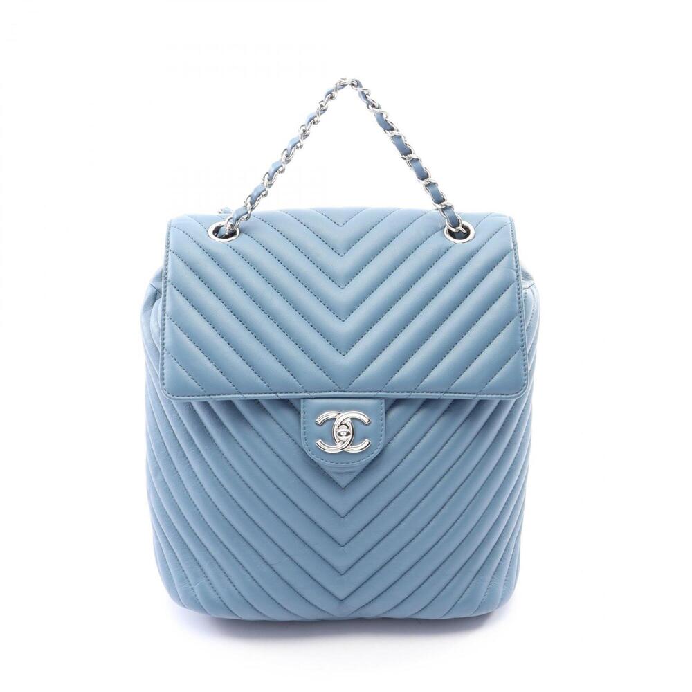 Chanel Chevron V-stitch Backpack/Handbag, Lambskin Leather, Women's, Blue